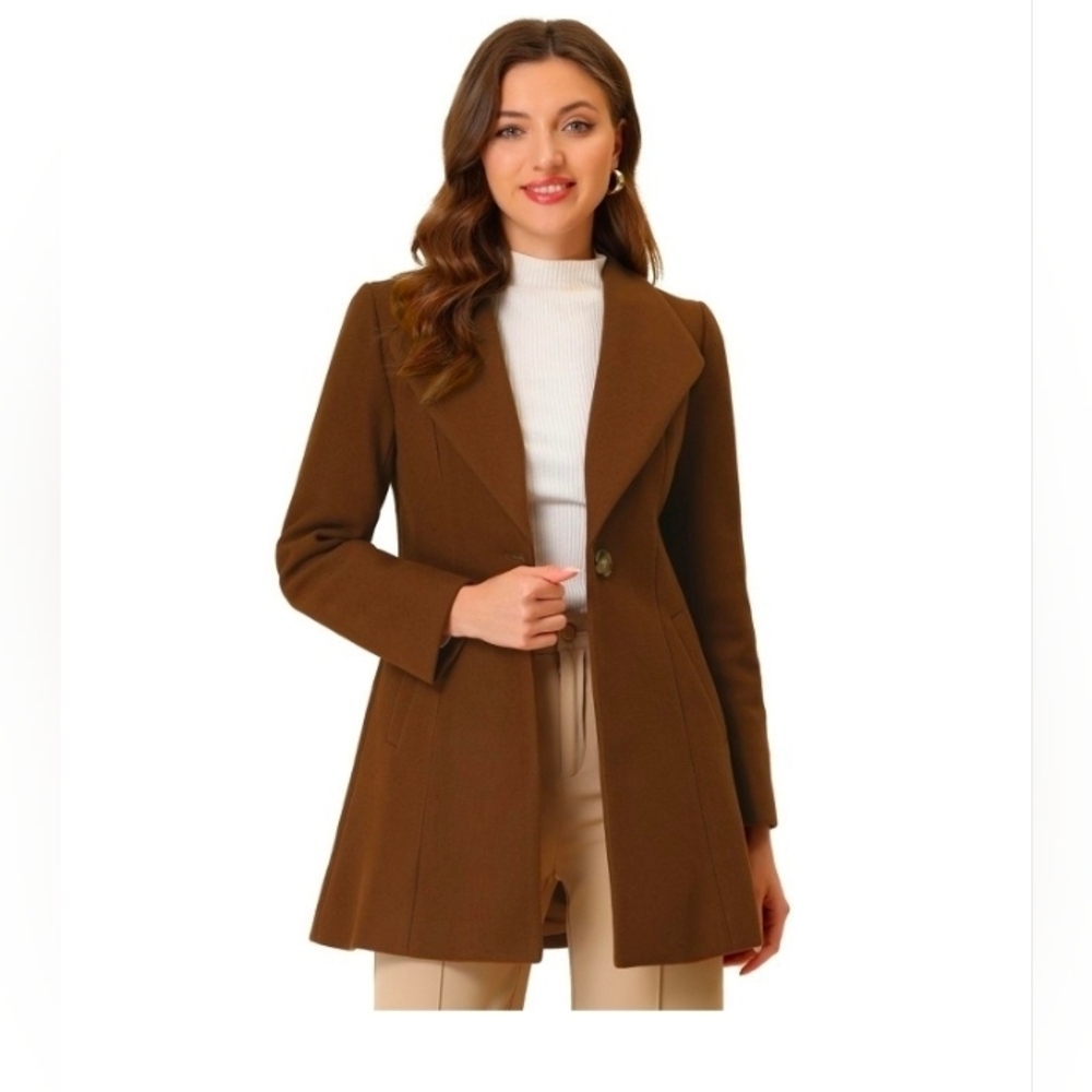 Allegra K Women's Winter Notch Lapel Collar Buttoned Business Mid Long Trench